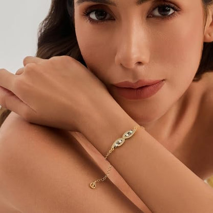 Cicy Bell Evil Eye Bracelets 18k Gold Plated Adjustable | Turquoise，Zirconia Link, Trendy Jewelry Gift for Women, 15.9" with 1.9'' Extender - color: F-Gold