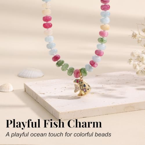 SAMYA Gemstone Beaded Necklace for Women | Ocean Charm Necklace with 8x4mm Natural Dyed Jade Beads, Adjustable 16"+2" Beach Necklace for Women - color: Mixed Color