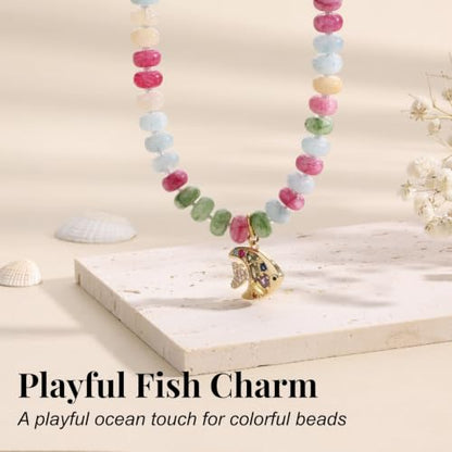 SAMYA Gemstone Beaded Necklace for Women | Ocean Charm Necklace with 8x4mm Natural Dyed Jade Beads, Adjustable 16"+2" Beach Necklace for Women - color: Mixed Color