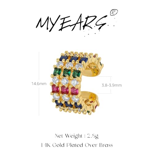 Gold Ear Cuff for Women Non Piercing | Cuff Earrings, 14K Gold Plated, Colorful Cubic Zirconia Pave, Pearl, Clover, Cartilage Earrings Trendy Jewelry, Single - color: Multi-color B