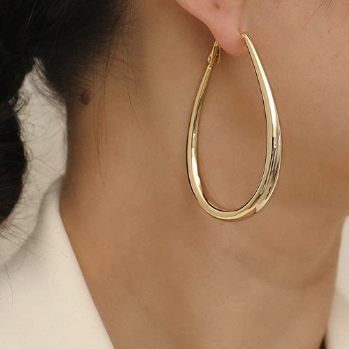 Hoop Earrings for Women, 14K Gold Sterling Silver Chunky Twisted Hoops Earring Hypoallergenic Ear Jewelry - color: Gold-55mm