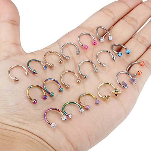 20G 18G 16G 14g Septum Rings Surgical Steel Horseshoe Nose Septum Rings Cartilage Helix Tragus Rook Daith Earring Hoop Lip Piercing Jewelry Retainer for Women Men - style: A-1:16G(1.2mm)-Inner Dia: 10mm