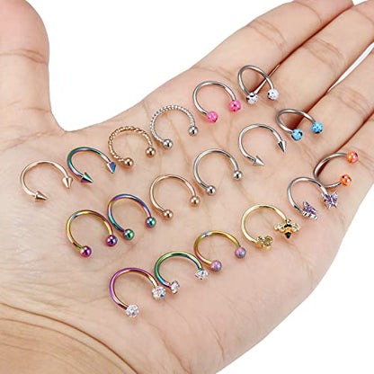 20G 18G 16G 14g Septum Rings Surgical Steel Horseshoe Nose Septum Rings Cartilage Helix Tragus Rook Daith Earring Hoop Lip Piercing Jewelry Retainer for Women Men - style: A-1:16G(1.2mm)-Inner Dia: 10mm