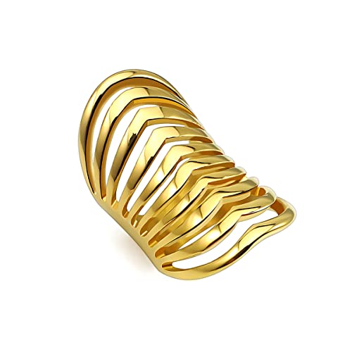 316L Stainless Steel Long Rings for Women 18K Gold Plated Color Open Punk Wedding Bands - color: gold 1, size: 6.75