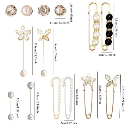 14 Pieces Brooch Safety Pins Pearl Brooch Button Pin Pant Waist Tightener Pins for Clothes Sweater Shawl Collar Dress Cardigan Shirt Jeans Accessories for Women Girls - size: Chic