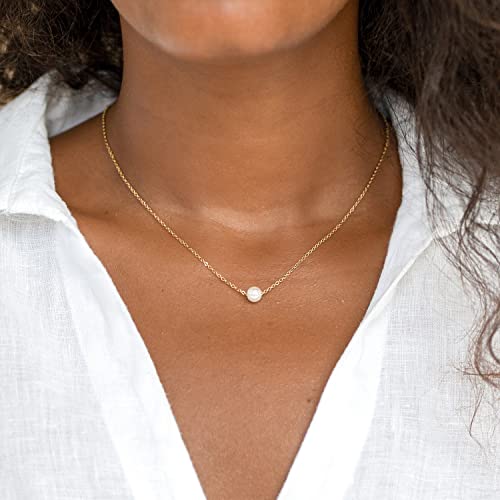 Gold Pearl Necklace For Women - 14K Gold Plated Layered Herringbone Chain Pearl Necklace, Trendy Simple Gold Jewelry Gift - color: Round Pearl-Gold