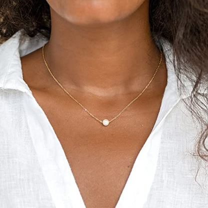 Gold Pearl Necklace For Women - 14K Gold Plated Layered Herringbone Chain Pearl Necklace, Trendy Simple Gold Jewelry Gift - color: Round Pearl-Gold