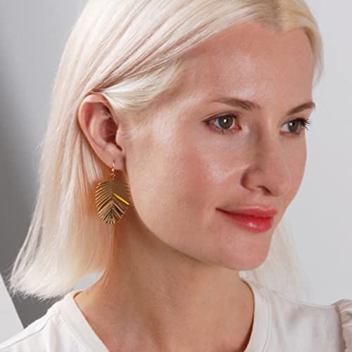 Palm Leaf Earrings for Women - Boho Tropical Dangle Earrings | Plated in Gold Tone or Silver Tone - color: 2" inch - Gold