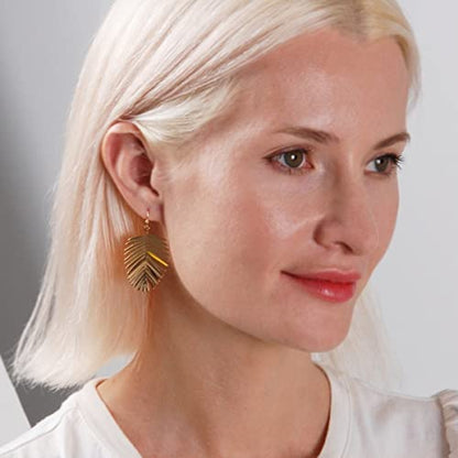 Palm Leaf Earrings for Women - Boho Tropical Dangle Earrings | Plated in Gold Tone or Silver Tone - color: 2" inch - Gold