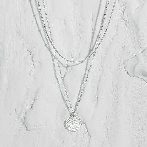 Fettero Pendant Necklace Gold Choker Layered Coin Open Karma Circle Full New Crescent Moon 14K Gold Plated Simple Dainty Necklaces for Women Jewelry Gift - style: Full Moon Sliver / 2 Layer