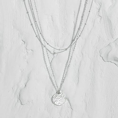 Fettero Pendant Necklace Gold Choker Layered Coin Open Karma Circle Full New Crescent Moon 14K Gold Plated Simple Dainty Necklaces for Women Jewelry Gift - style: Full Moon Sliver / 2 Layer