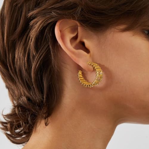 Chunky Hoop Earrings for Women 18K Gold Plated Chunky Gold Hoops Silver Plated Bold Statement Open Hoop Earrings Handmade Hypoallergenic Jewelry Gift - color: 02gold hoops