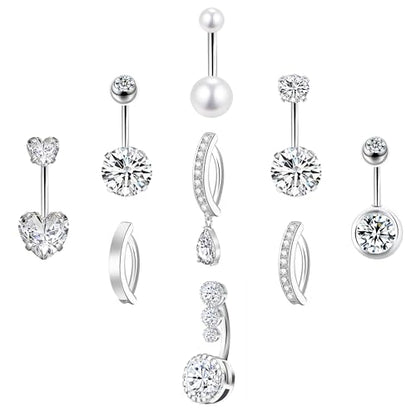 LEE&RO Gold Belly Button Ring for Women - Surgical Steel Navel Piercing Jewelry 14G - color: Silver
