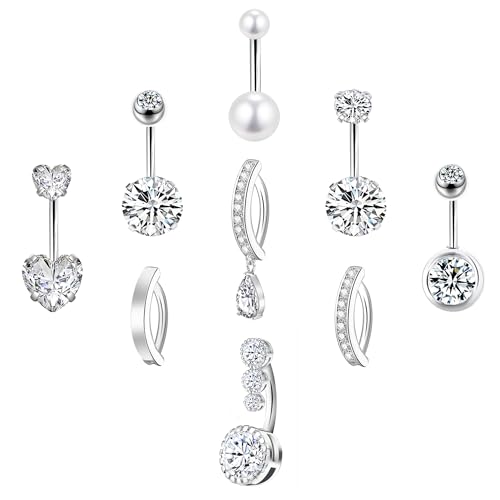 LEE&RO Gold Belly Button Ring for Women - Surgical Steel Navel Piercing Jewelry 14G - color: Silver