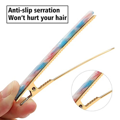 Cobahom 12 Pcs 3.15 Inch Leopard Print Hair Clips Metal Duckbill Clips | Cellulose Acetate Duck Teeth Hair Pins for Thin Thick Hair, Chic Tortoise Shell Hair Barrettes for Women and Girls - color: 12 Pcs White&Red&Blue&Pink