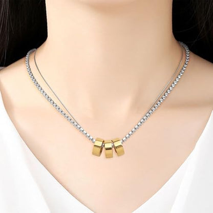 Gold Pendant Pearl Layered Choker Necklace Set for Woman, Chunky Charm Adjustable Pearls Bead Gemstone Shell Conch Tiger Eye Natural Stone Bow Chain Nacklaces Fall Fashion Prom Jewelry Gift. - color: Gold Circles