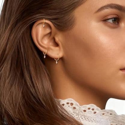 Ourania 16G Gold Stainless Steel Zircon Dangle Huggie Hoop Rook Piercing Helix Hoop Earring Tragus Hoop Cartilage Piercing for Women - color: Eyes Gold 2PCS, size: 1.2*10mm 2pcs