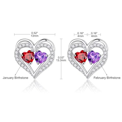 Heart Earrings for Women - Birthstone Earrings | 925 Sterling Silver, Stud Earrings, Gift Box Packaging, Anniversary Birthday Gifts for Women Wife Girlfriend Mom - color: 01-02-Jan-Feb Birthstone"