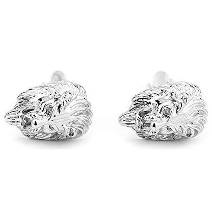 Flairs New York Gentleman's Premium Handmade Artisan Tie Bars Clips Cufflinks - size: Medium, style: Silver Lion Heads Cufflinks (1 Pair)