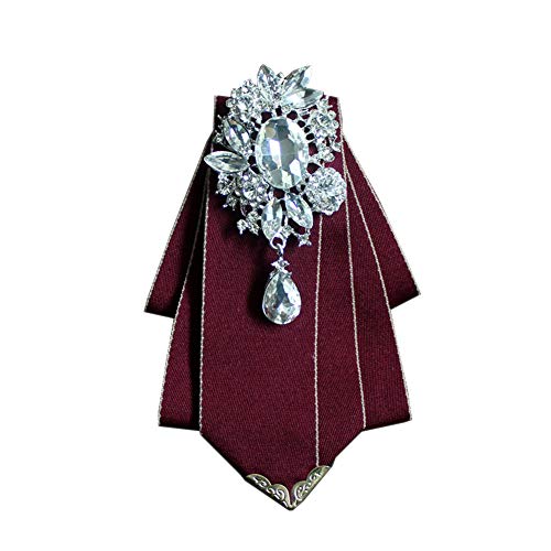 Crystal Bow tie Brooches Collar Pin Jewelry ribbon Fabric Bowknot Pre Tied Neck Tie For men Women wedding bridegroom - color: Dark Red