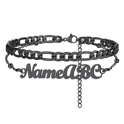 FindChic Custom Ankle Bracelets for Women, Stainless Steel Figaro/Cuban/Wheat/Rope/Herringbone Chain Anklets, Beach Foot Jewelry 8.5''-10.5'' Adjustable & Waterproof, with Gift Box - style: Figaro Chain-Black