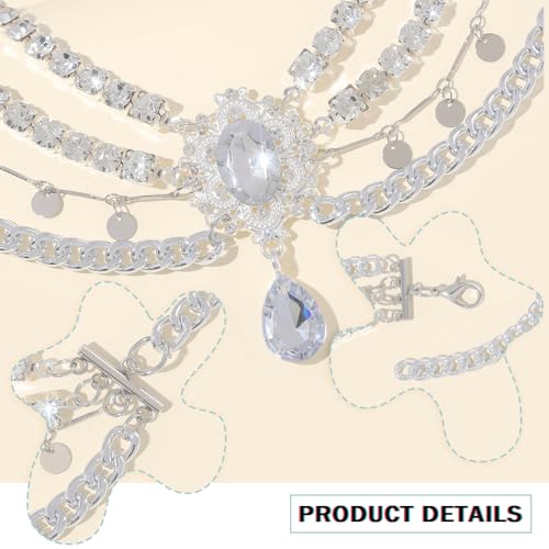 ELABEST Rhinestone Layered Chain Belt Sequin Waist Chain Body Chain Jewelry for Women - style: Silver