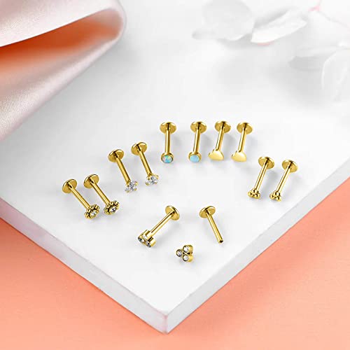 16G Monroe Lip Piercing Jewelry Labret Studs Tragus Hoop Earrings Nose Piercing Flat Back Helix Earring - color: gold, size: 18G*8mm