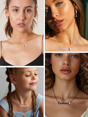 GoldChic JEWELRY Name Necklace Personalized for Men, Womens Custom Name Plate Chain, Stainless Steel Customized Old English Nameplate Choker with Curb Chains Custom, 16 inches to 30 inches - color: Photo & Rolo Chain 1.8 mm - Steel