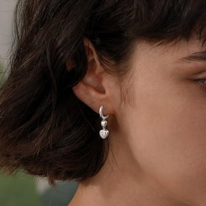 Heart Earrings for Women Girls-Sterling Silver Heart Dangle Hoop Earrings with Charm Love Huggie Hoop Earrings Hypoallergenic Delicate Jewelry Gifts for Women Girls Birthday - color: CZ Double Heart Earrings