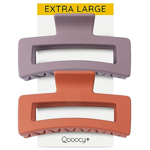 XXL Jumbo Rectangle Claw Clips for Thick Hair - Strong Hold Hair Clips | Rectangle Design | Matte Finish | Non Slip | Wide Opening | 2 Pack (Purple & Orange) - color: Purple & Orange