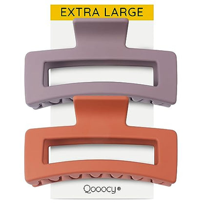 XXL Jumbo Rectangle Claw Clips for Thick Hair - Strong Hold Hair Clips | Rectangle Design | Matte Finish | Non Slip | Wide Opening | 2 Pack (Purple & Orange) - color: Purple & Orange
