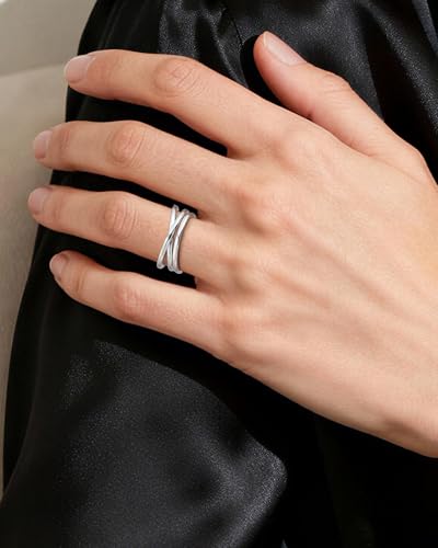 Silver Plated Rings for Women Adjustable Open Ring Vintage Twisted Crossover Stackable Finger Jewelry Gifts