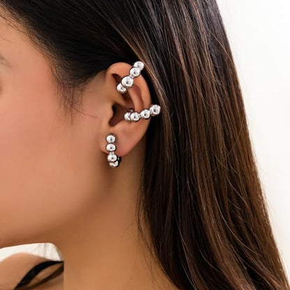 Gold Ear Cuff Earrings for Women Non Piercing 14K Gold Plated/Silver Cuff Clip On Cartilage Hoop Shining Cubic Zirconia Twisted Chain Ear Clip On Earring for Women Chunky Ear Cuffs Earrings - color: B-silver