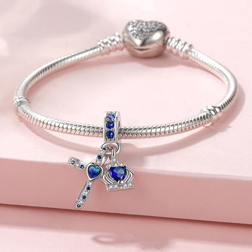 Silver Cross Birthstones Charm Fit for Pandora Charms Bracelet Crown Dangle Charms Beads Birthday Jewelry Gifts for Women - style: September