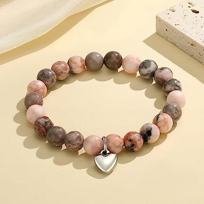 MIXJOY Inspirational Gifts for Women, Heart Charm Pink Elastic Beads Bracelet, Positive Affirmations Get Well Soon Gifts - style: steel heart how flamazing pink