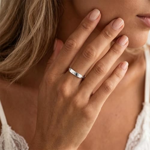 Custom Ring for Women 925 Sterling Silver Name Rings Personalized Initial Ring Engraved Stackable Letter Ring Christmas Birthday Gifts For Mom Grandma Sisters Girlfriend - color: Style 4-Rose Gold