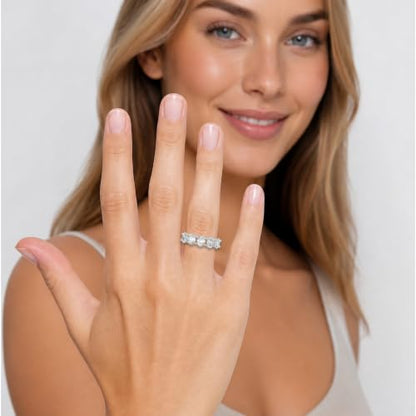 Houston Diamond District 1 to 6 CT Lab Grown Oval Cut Diamond 5 Stone Band | 14K White Gold Anniversary Band Five Stone Stackable Wedding Ring in Solid Gold E-F Color VS Quality - color: 14K White Gold, size: 5.5
