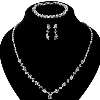 NEWITIN 4 Pieces Crystal Jewelry Set for Women Wedding Costume Accessories | Hypoallergenic, Cubic Zirconia, Necklace Earrings Bracelet, Tennis, Silver Jewelry for Wedding Bride Bridesmaid Party Prom - color: Silver Beauty