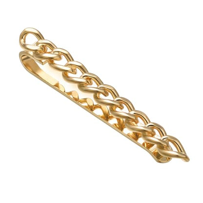 Mens Chain Tie Clips For Men Unique Silver Black Gold Tie Bar Round Stainless Steel Tie Clip - style: GOLD