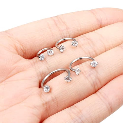 Horseshoe Nose Ring Surgical Steel Double Stud Nose Ring 16g Lip Rings Cubic Zirconia Daith Piercing Jewelry for Women Inner Diameter 6/8/10/12mm - color: 16g,inner DIA.6/8/10/12mm