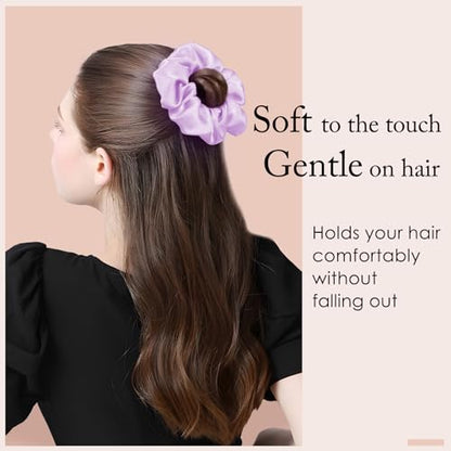 OLESILK 100% Mulberry Silk-Scrunchies for Hair Sleep, Women Grils Silk Hair Ties for Frizz & Breakage Curly Hair, No Damage, Elastics Ponytail Holder, 3 Pack - color: 3pcs, Black-Light Champagne-Lavender
