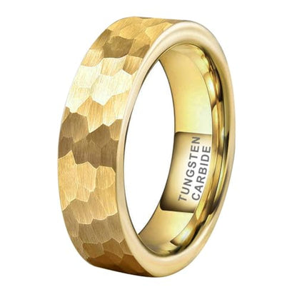 TUTISS 6mm 8mm Silver/Black/Gunmetal/Gold/Rose Gold Hammered Tungsten Rings for Men Women Couple Fashion Jewelry Engagement Wedding Bands Matte Finish Comfort Fit - color: 6mm Gold Tungsten