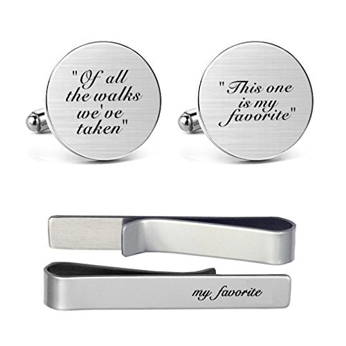 MUEEU Groom Wedding Cufflinks Engraved of All The Walks We Have Take Square Round Cuff Link Tie Clip