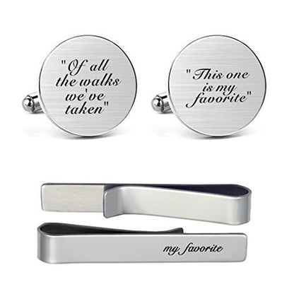 MUEEU Groom Wedding Cufflinks Engraved of All The Walks We Have Take Square Round Cuff Link Tie Clip
