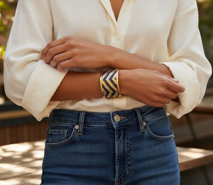 Touchstone Indian Bollywood Desire Brass Base Exotic Workmanship Free Size Cuff Bracelet in Antique Gold Or White Or Copper Tone for Women. - style: D202 Gold & Blue