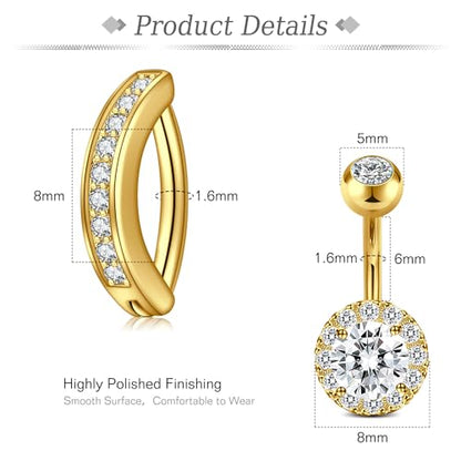 1/4 Inch Short Belly Button Rings 14G 6mm Stainless Steel Short Belly Navel Button Rings for Women Men - color: 4PCS Set02 - Gold 6mm