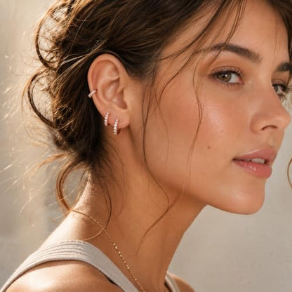 micuco 3 Pairs Small Hoop Earrings Tiny Cartilage Earrings for Women Men | Cubic Zirconia Earrings Huggie Hoop Ear Piercing Earrings for 8mm 10mm 12mm - color: 12# Rose Gold 10-10-10mm