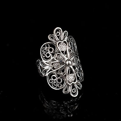 Filigranist 925 Sterling Silver Artisan Made Handcrafted Lace Embroidery Filigree Art Women Cocktail Statement Ring - style: Cross