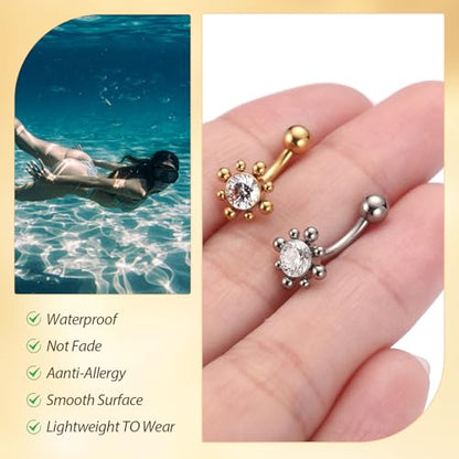 PEAKLINK G23 Titanium Belly Button Ring 14G Belly Piercing Jewelry Belly Barbell Navel Ring Navel Barbell Stud 8mm 10mm 12mm - color: Style2:Gold with Clear CZ