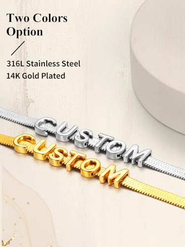 ChainsHouse Flat Snake Chain Herringbone Choker Necklace for Women, Stainless Steel/Rose Gold/18K Gold Plated Dainty Adjustable Simple Short Layered Necklaces, 12"/15"/18" with 3.5" Extender - color: c. stainless-5mm-custom